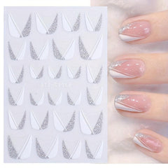 Silver Glitter French Line Nails Art Stickers 3D Geometry Manicure Tips