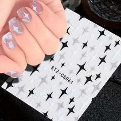Silver Glitter French Line Nails Art Stickers 3D Geometry Manicure Tips