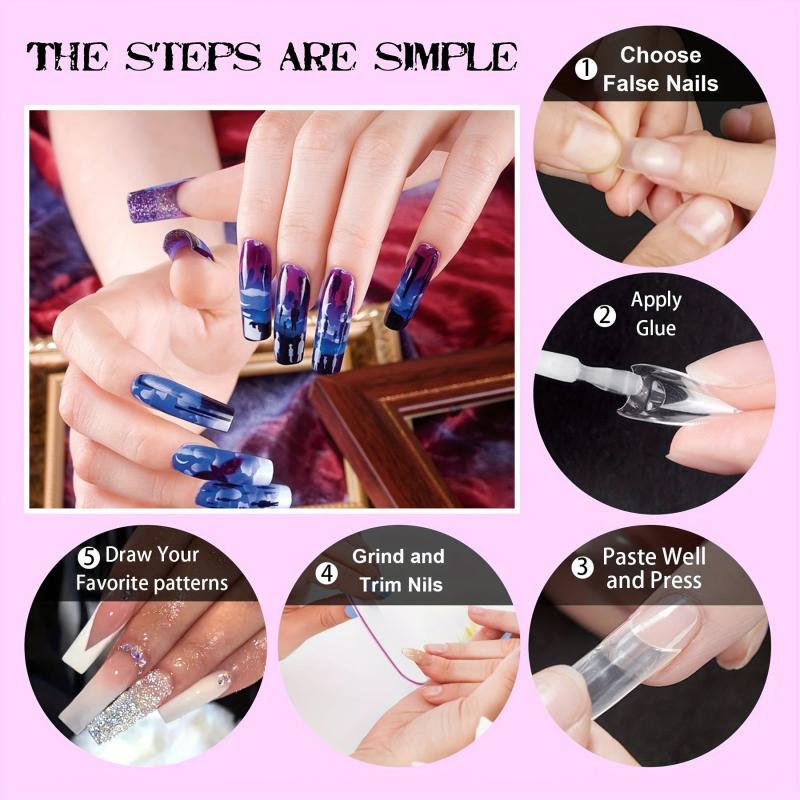 Long C Curve Acrylic Nail Tips 1100pcs Natural Square Half Cover