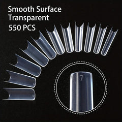 Long C Curve Acrylic Nail Tips 1100pcs Natural Square Half Cover