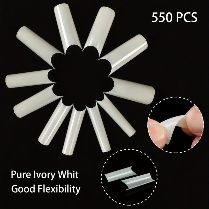 Long C Curve Acrylic Nail Tips 1100pcs Natural Square Half Cover