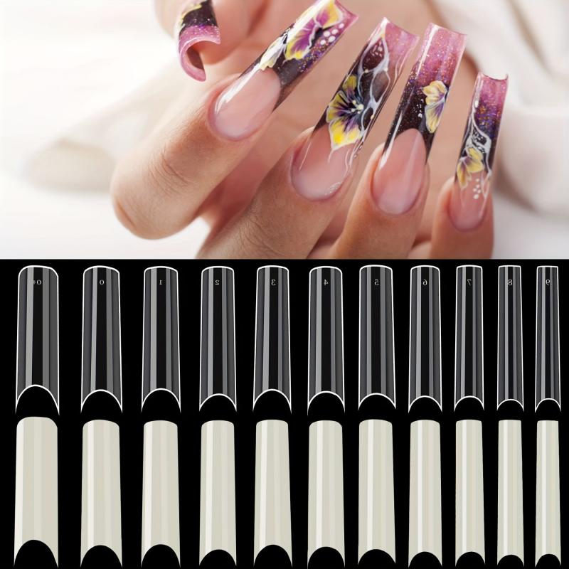 Long C Curve Acrylic Nail Tips 1100pcs Natural Square Half Cover