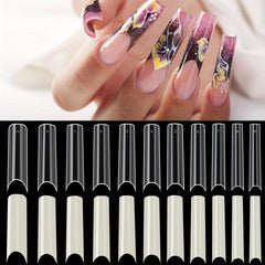 Long C Curve Acrylic Nail Tips 1100pcs Natural Square Half Cover