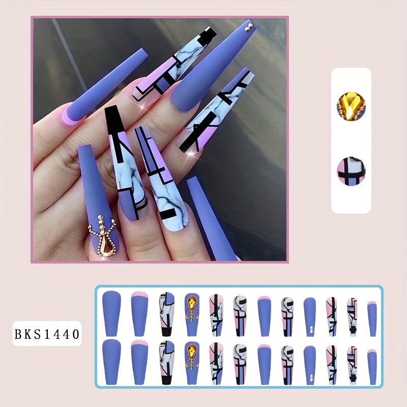 Marbled Coffin Press On Nails with Rhinestones