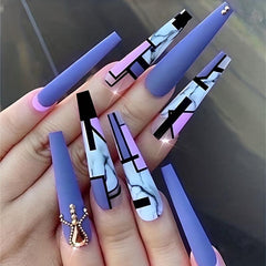 Marbled Coffin Press On Nails with Rhinestones