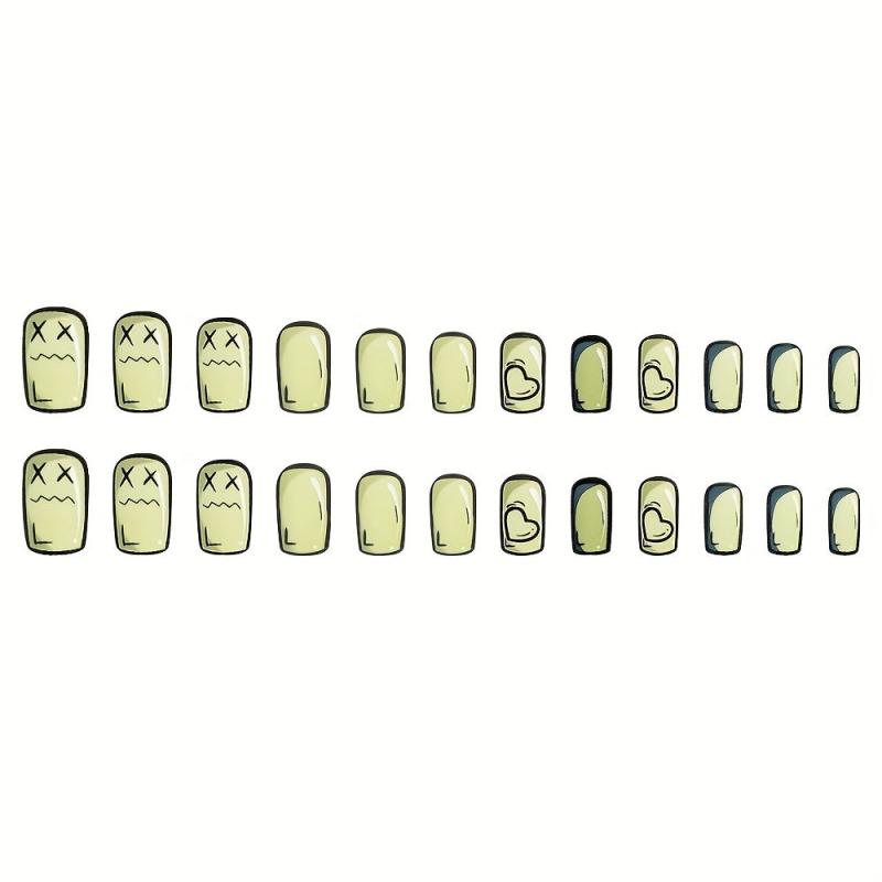 24pcs Long Square Anime Press On Nails Matte Finish Full Coverage