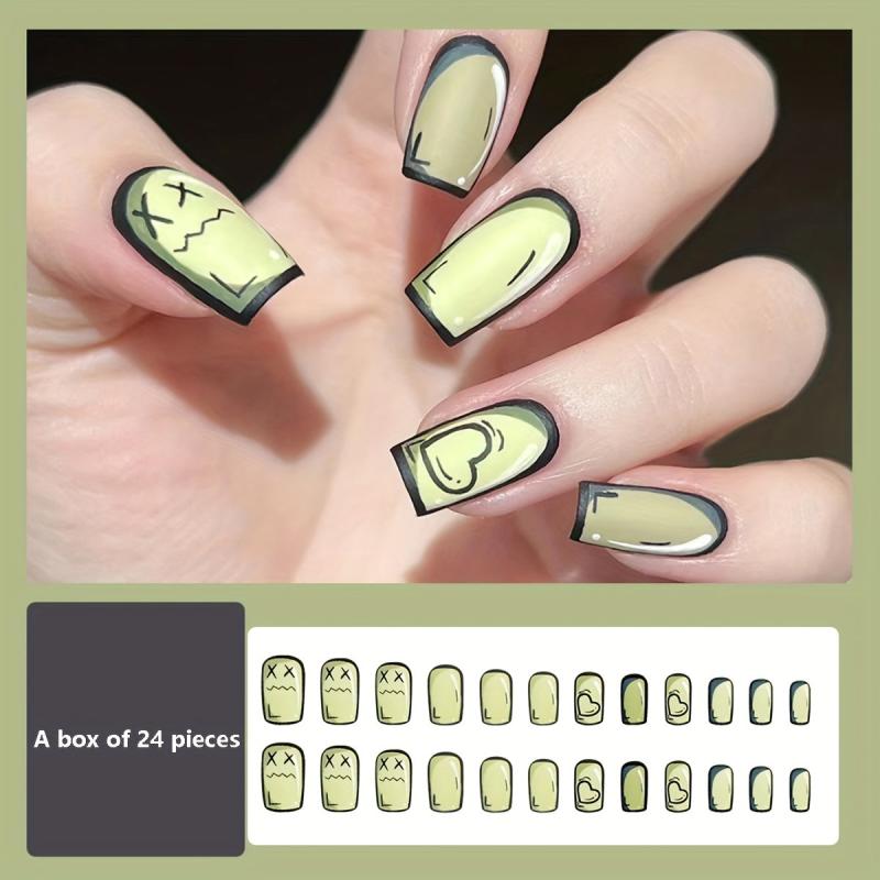 24pcs Long Square Anime Press On Nails Matte Finish Full Coverage