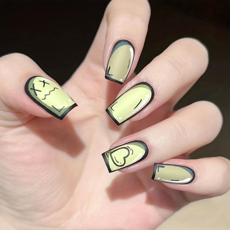 24pcs Long Square Anime Press On Nails Matte Finish Full Coverage