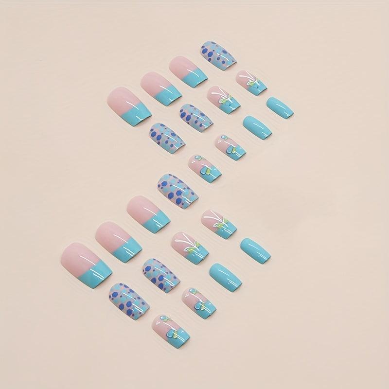 Butterfly Design Nude Pink Square False Nails with Glue