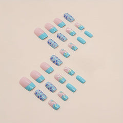 Butterfly Design Nude Pink Square False Nails with Glue