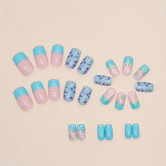 Butterfly Design Nude Pink Square False Nails with Glue