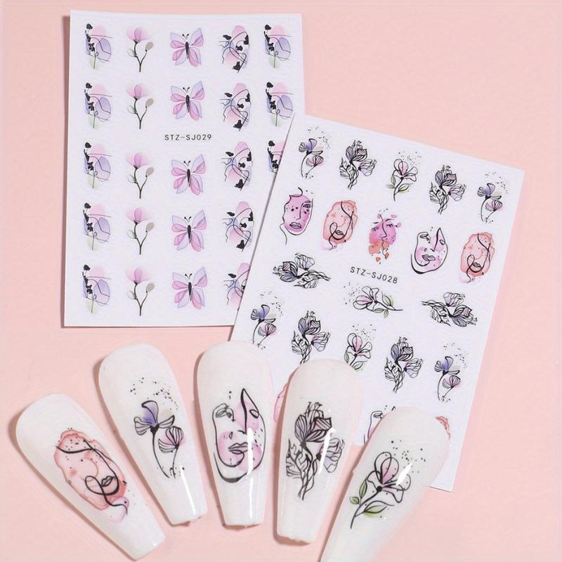 3D Nail Stickers Flower Nail Art Decorations Golden Leaf Floral Transfer Decals