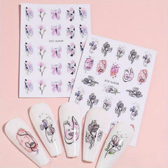 3D Nail Stickers Flower Nail Art Decorations Golden Leaf Floral Transfer Decals