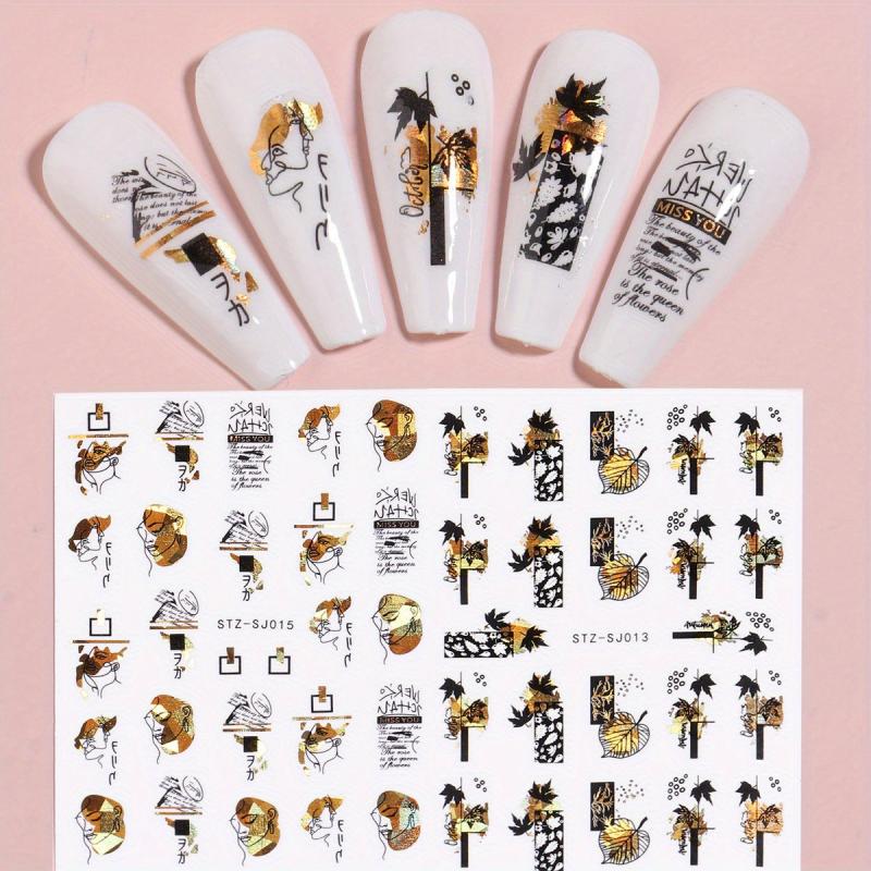 3D Nail Stickers Flower Nail Art Decorations Golden Leaf Floral Transfer Decals