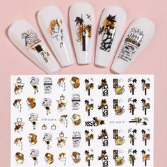 3D Nail Stickers Flower Nail Art Decorations Golden Leaf Floral Transfer Decals