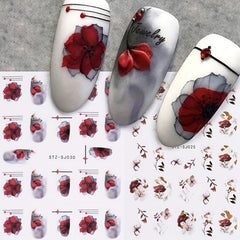 3D Nail Stickers Flower Nail Art Decorations Golden Leaf Floral Transfer Decals