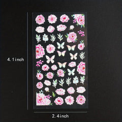 5D Embossed Pink Rose Nail Sticker Floral Sliders Peach Blossom Decals