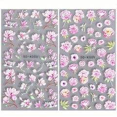 5D Embossed Pink Rose Nail Sticker Floral Sliders Peach Blossom Decals