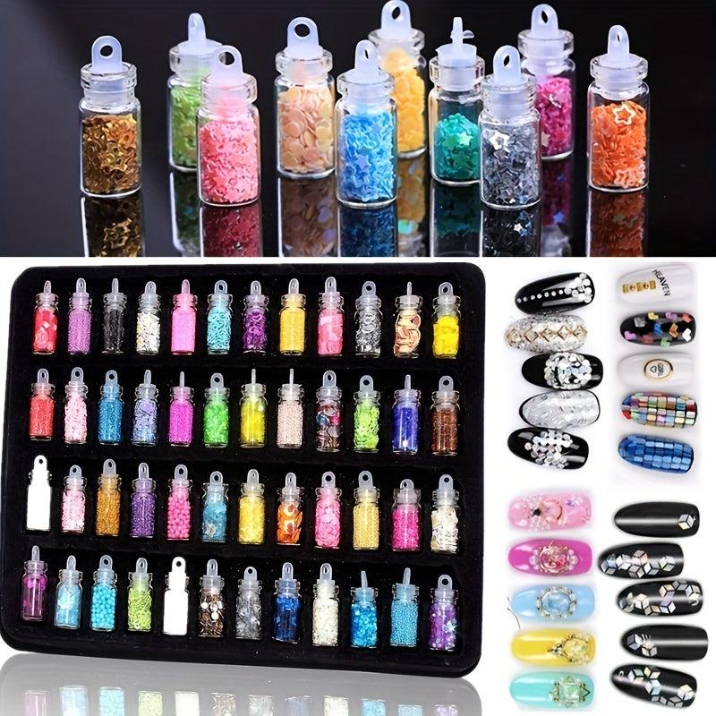 DIY Nail Art Charms Kit with Rhinestones, Sequins, and Glitter Powder