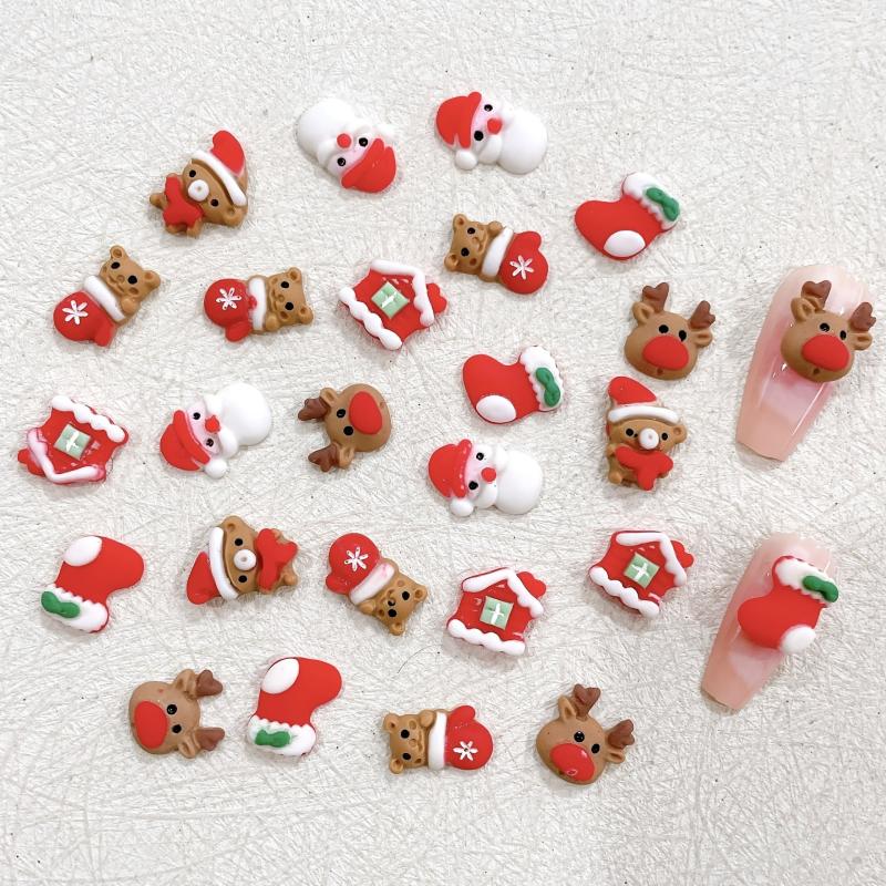 10 Pcs Christmas Nail Art Ornaments Snowman Bear Decor