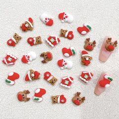 10 Pcs Christmas Nail Art Ornaments Snowman Bear Decor