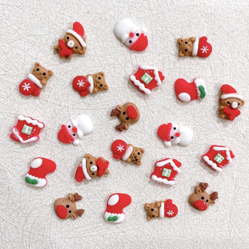 10 Pcs Christmas Nail Art Ornaments Snowman Bear Decor