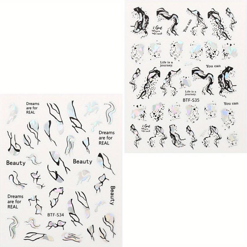 Metallic Marble Nail Decals Self Adhesive French Stripe Wavy Nail Stickers