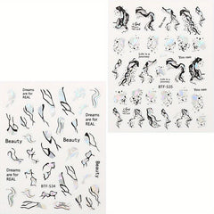 Metallic Marble Nail Decals Self Adhesive French Stripe Wavy Nail Stickers