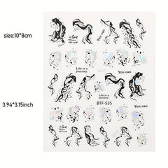 Metallic Marble Nail Decals Self Adhesive French Stripe Wavy Nail Stickers