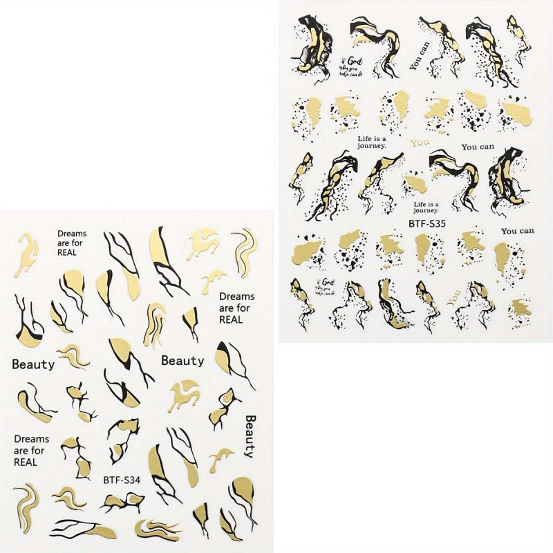 Metallic Marble Nail Decals Self Adhesive French Stripe Wavy Nail Stickers