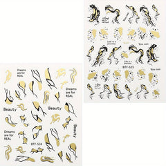 Metallic Marble Nail Decals Self Adhesive French Stripe Wavy Nail Stickers