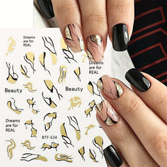 Metallic Marble Nail Decals Self Adhesive French Stripe Wavy Nail Stickers