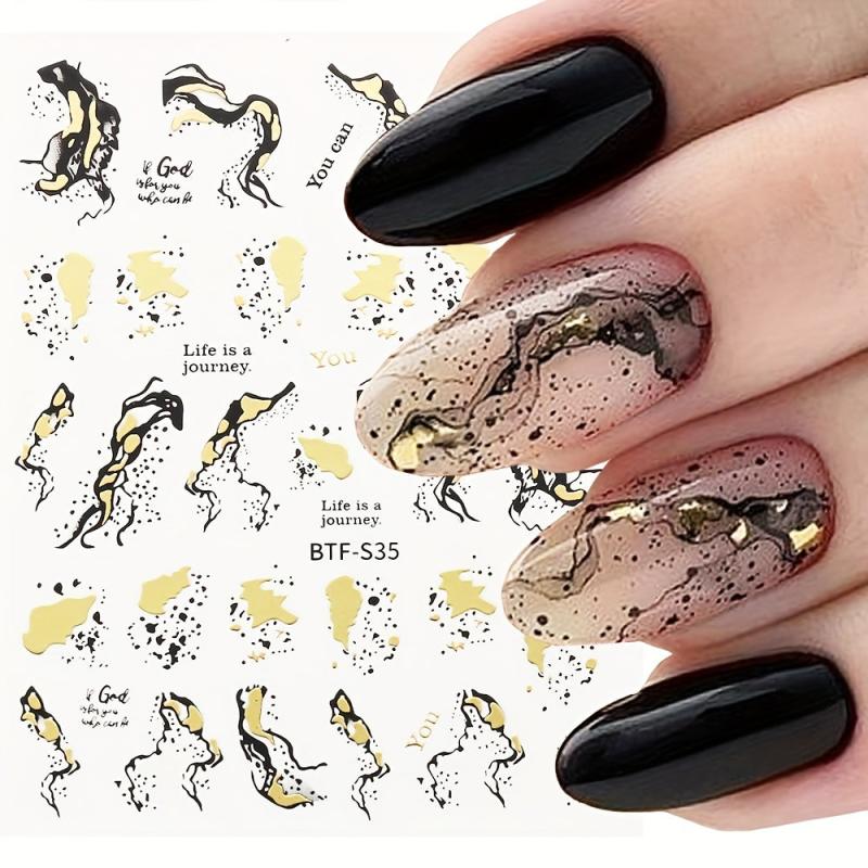 Metallic Marble Nail Decals Self Adhesive French Stripe Wavy Nail Stickers