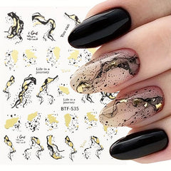 Metallic Marble Nail Decals Self Adhesive French Stripe Wavy Nail Stickers