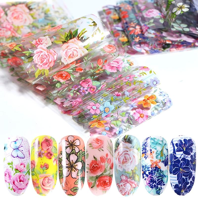 10 Sheets Nail Decals Transfer Foil Retro Floral Flower Nail Sticker