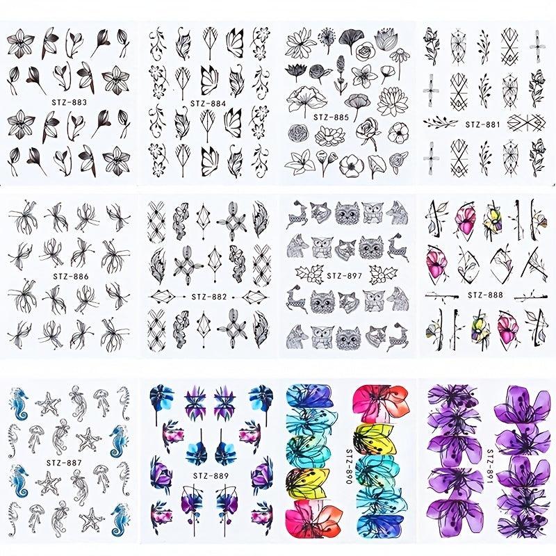 Water Transfer Printing Sticker Nail Decals Retro And Flowers Animals Pattern