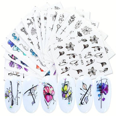 Water Transfer Printing Sticker Nail Decals Retro And Flowers Animals Pattern