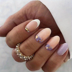 Glittery French Tip Full Cover False Nails