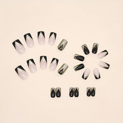 Glittery French Tip Full Cover False Nails