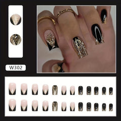 Glittery French Tip Full Cover False Nails