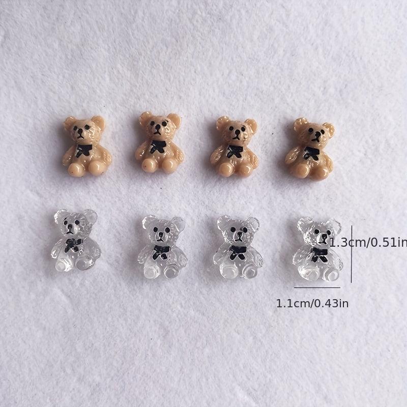 10 pcs 3D Clear Brown Bear Nail Charms with Bow for Nail Art DIY
