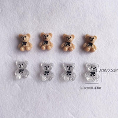 10 pcs 3D Clear Brown Bear Nail Charms with Bow for Nail Art DIY