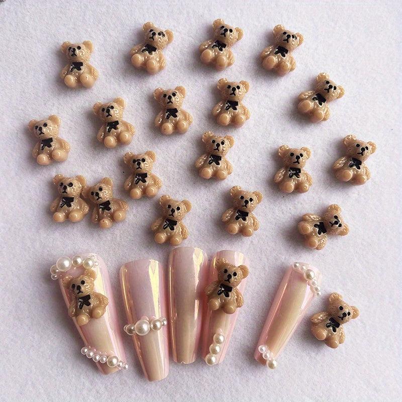 10 pcs 3D Clear Brown Bear Nail Charms with Bow for Nail Art DIY