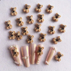 10 pcs 3D Clear Brown Bear Nail Charms with Bow for Nail Art DIY