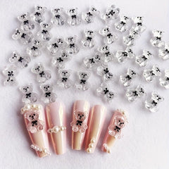 10 pcs 3D Clear Brown Bear Nail Charms with Bow for Nail Art DIY