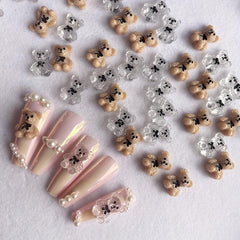 10 pcs 3D Clear Brown Bear Nail Charms with Bow for Nail Art DIY