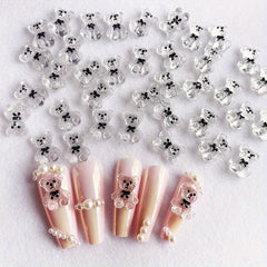 10 pcs 3D Clear Brown Bear Nail Charms with Bow for Nail Art DIY