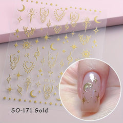 Embossed Heart Star Moon Nail Stickers DIY Nail Designs Easy Slider Decals