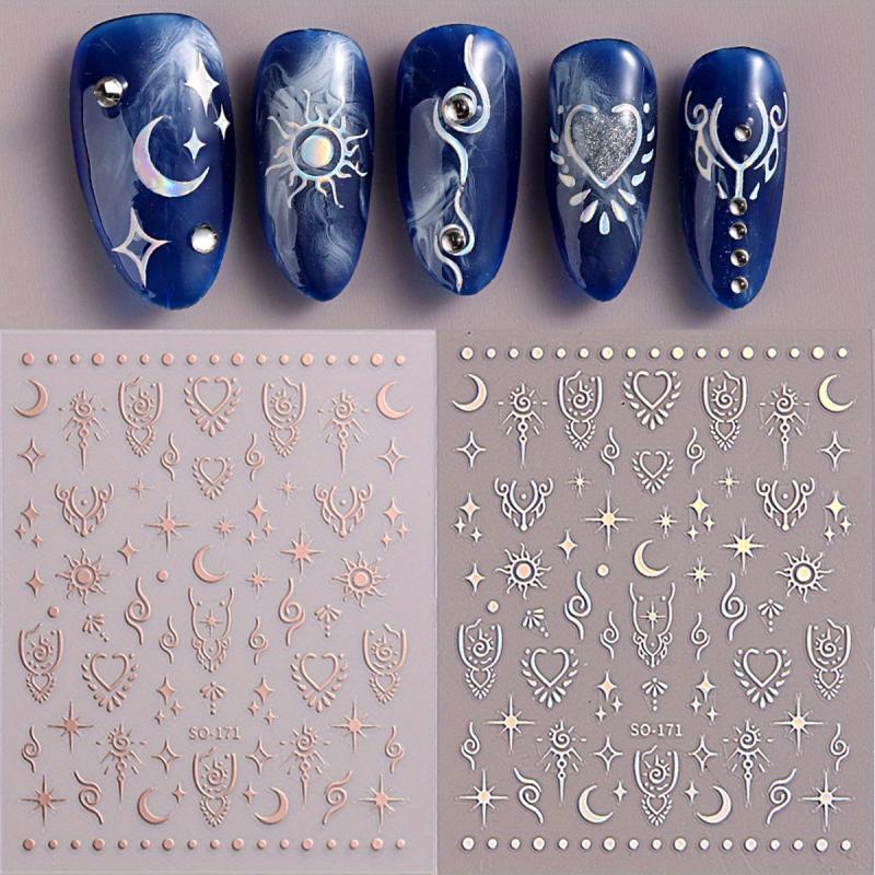 Embossed Heart Star Moon Nail Stickers DIY Nail Designs Easy Slider Decals