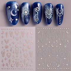 Embossed Heart Star Moon Nail Stickers DIY Nail Designs Easy Slider Decals